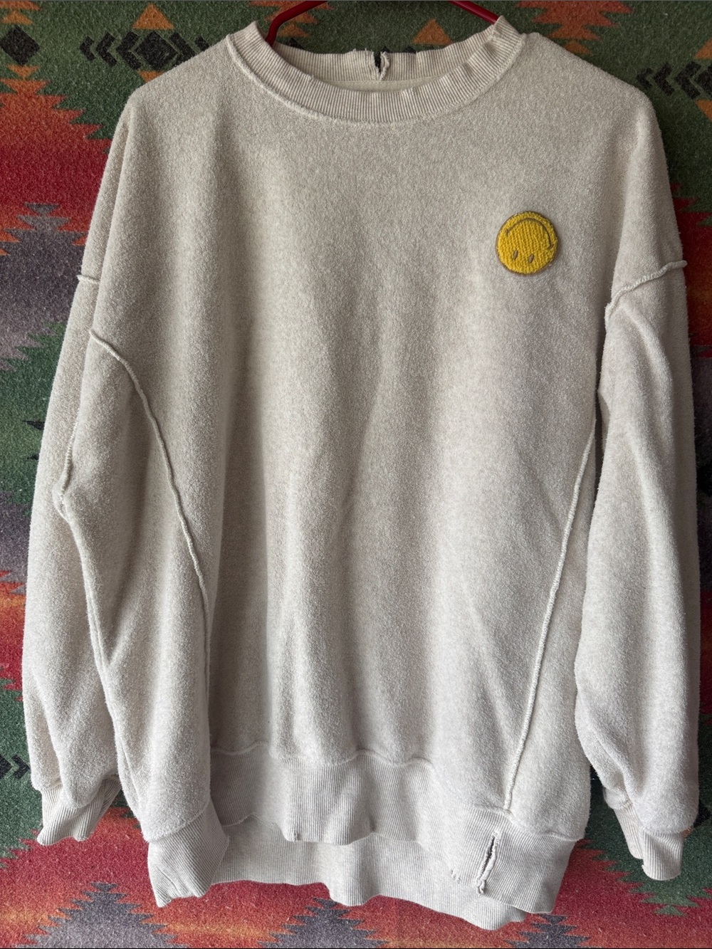 aerie Men's Crewneck Sweatshirt in Light Gray with Yellow Patch